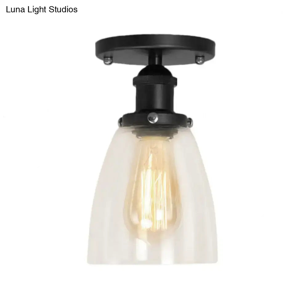 Decorbites industrial clear glass semi flush ceiling light in black with exposed filament bulb for living rooms