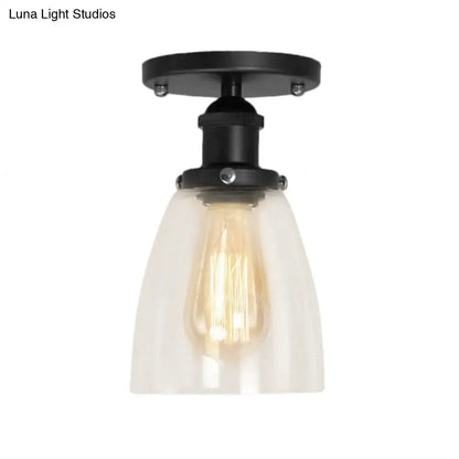 Decorbites industrial clear glass semi flush ceiling light in black with exposed filament bulb for living rooms