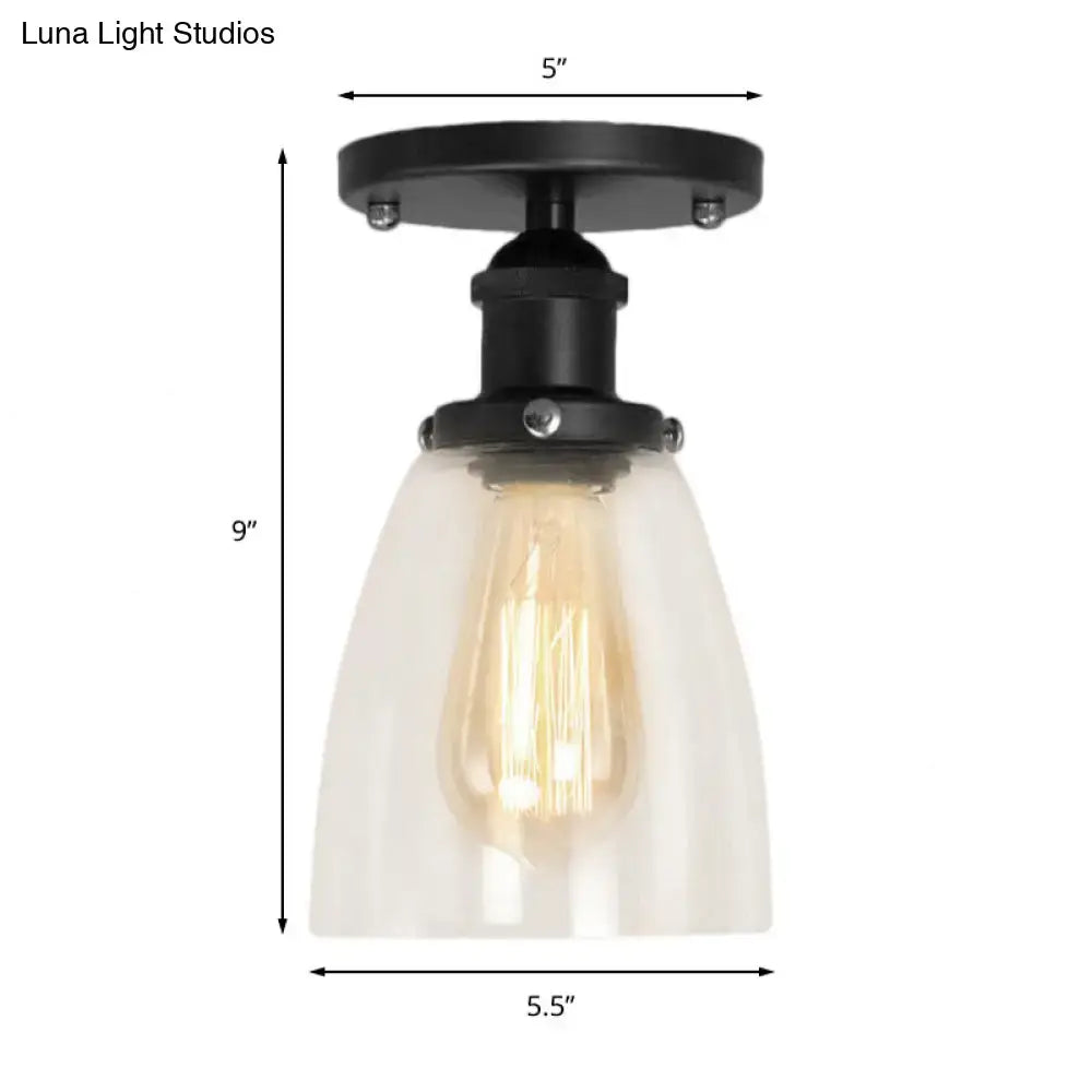 DecorBites™ industrial clear glass semi flush ceiling light in black with exposed filament for living rooms