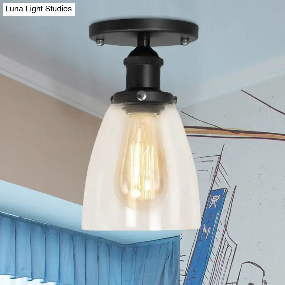 Decorbites industrial black metal semi flush light fixture with clear glass cone and edison bulb for living room