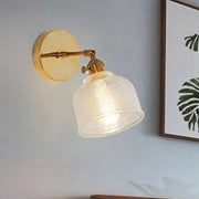 Industrial brass and frosted glass dome wall sconce with textured glass dome wall for bedroom lighting