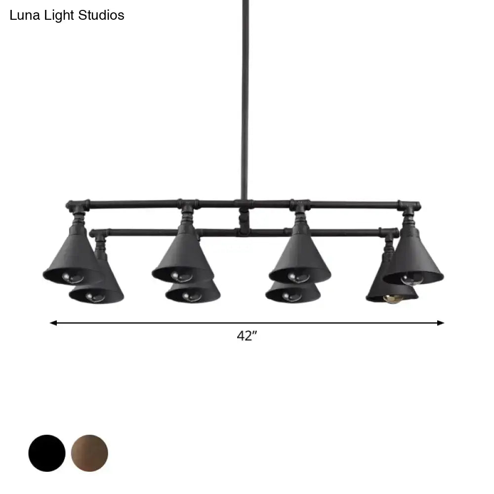 DecorBites™ industrial black iron pendant light with five conical shades 42-inch span for wine bar lighting