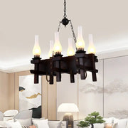 Black wrought iron chandelier with six frosted glass lampshades for living room pendant light 110v-120v 220v-240v