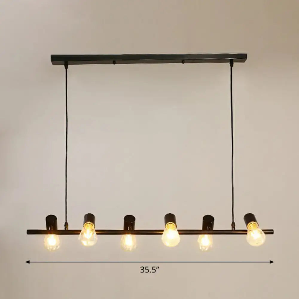 Decorbites™ industrial iron ceiling light with black naked bulb pendant and five exposed edison light bulbs for dining room island