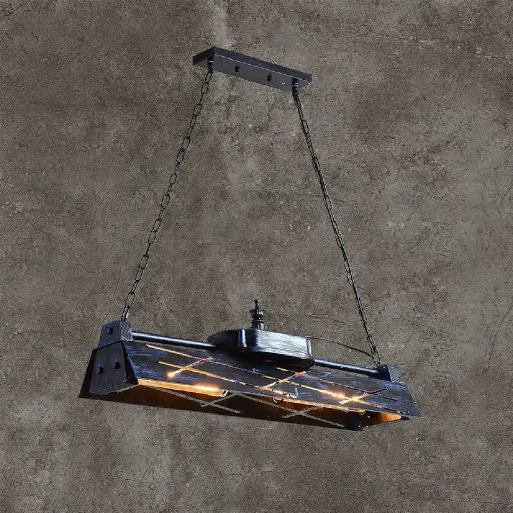 DecorBites industrial metal 4-light suspension lamp black rectangular frame chain warm glow for dining room island
