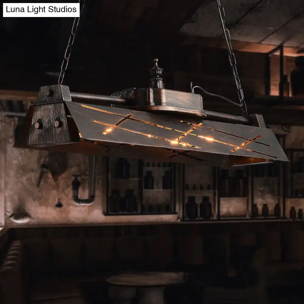 DecorBites industrial metal 4-light suspension lamp with dark weathered frame and filament bulbs for dining room island