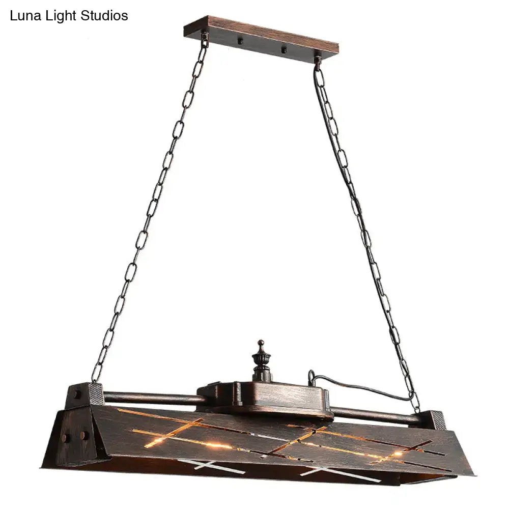 DecorBites industrial metal 4-light suspension lamp with dark bronze frame and warm glass for dining room island