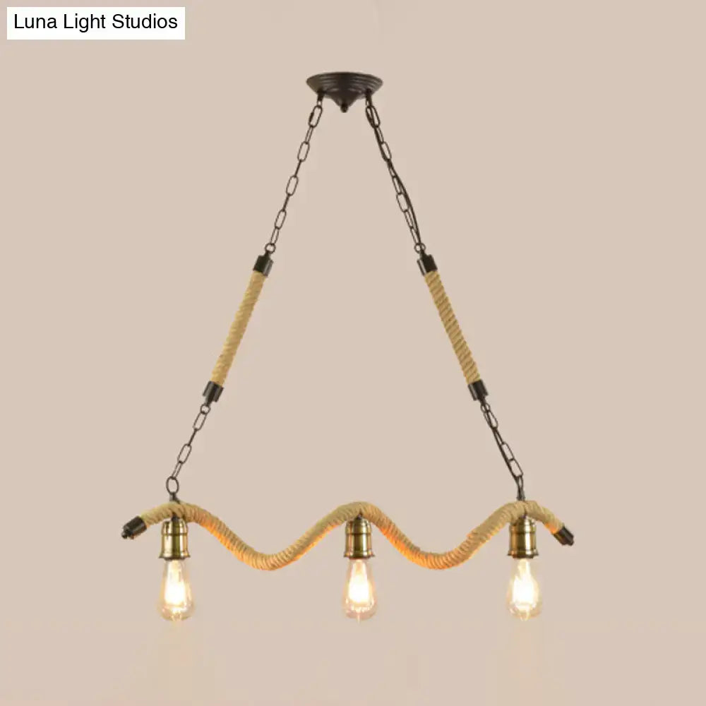 Decorbites industrial metal island pendant light fixture with beige rope and exposed bulbs for 220v-240v use