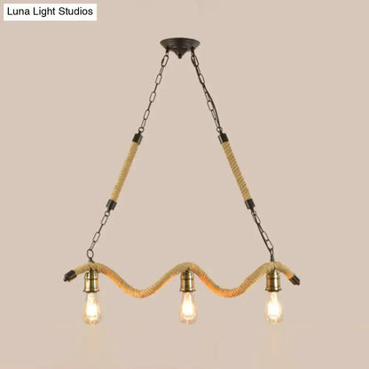 Decorbites industrial metal island pendant light fixture with beige rope and exposed bulbs for 220v-240v use