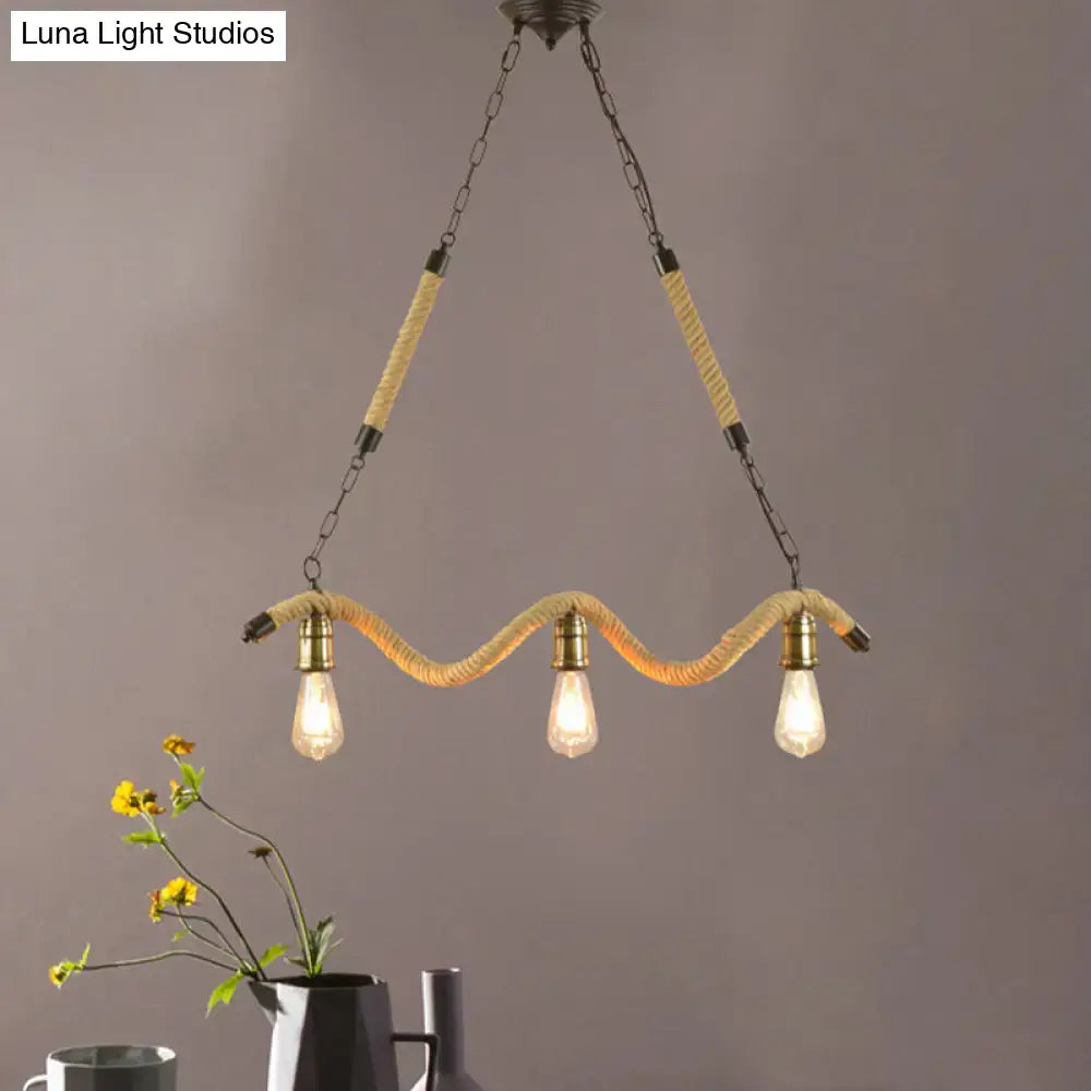 Decorbites industrial metal island pendant light fixture beige with three exposed bulbs 220v-240v and 110v-120v