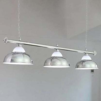 DecorBites™ industrial metal mirrored bowl pendant light with chrome finish and three dome-shaped shades for billiard rooms