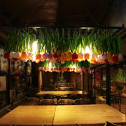 DecorBites industrial metal pendant chandelier with vibrant tulip led hanging green leaves on black frame light fixture