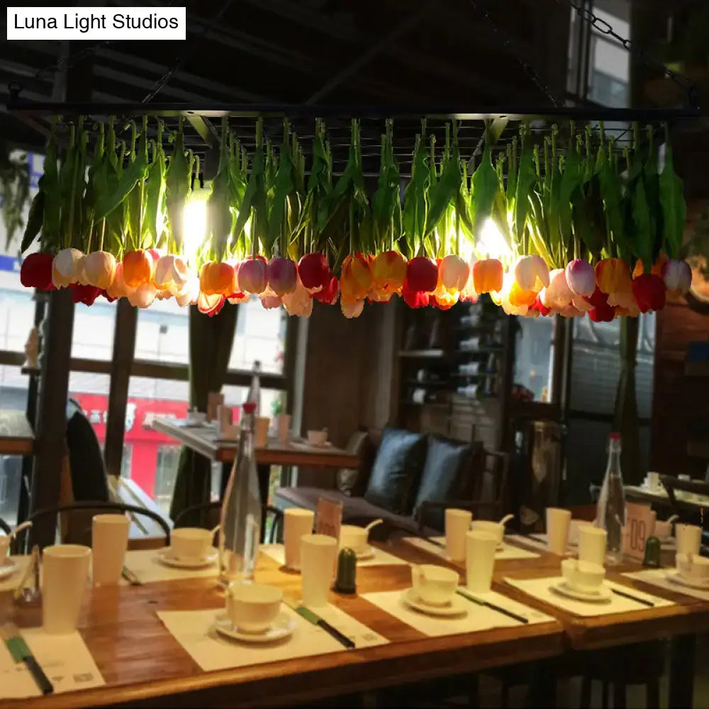 Decorbites industrial metal pendant chandelier with black frame and red orange white tulip led hanging light fixture