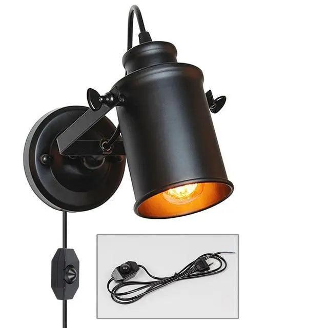 Industrial Plug In Wall Sconce - Dimming Switch / EU Plug
