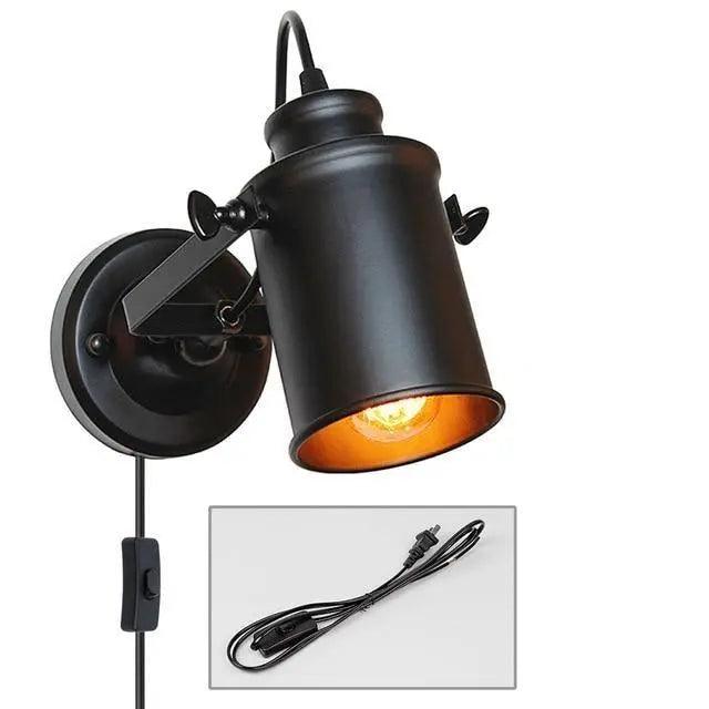 Industrial Plug In Wall Sconce - Button Switch / EU Plug
