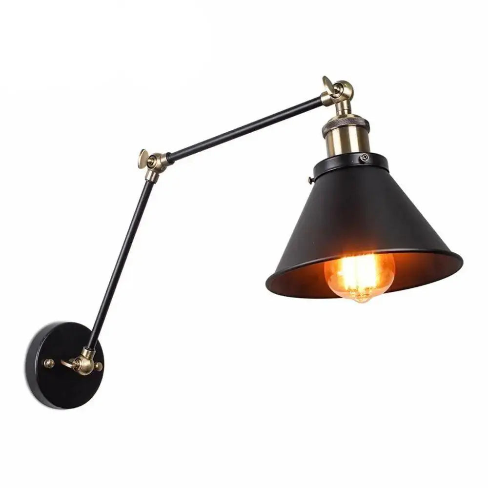 Decorbites™ industrial plug in wall sconce black with brass conical shade ideal for commercial space lighting