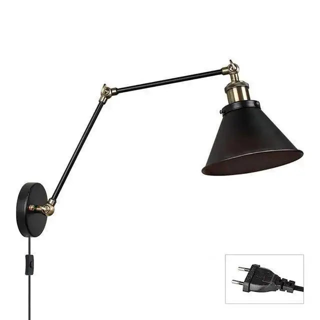 Decorbites™ industrial plug in wall sconce black metal wall sconce with adjustable arms and brass accents for commercial space