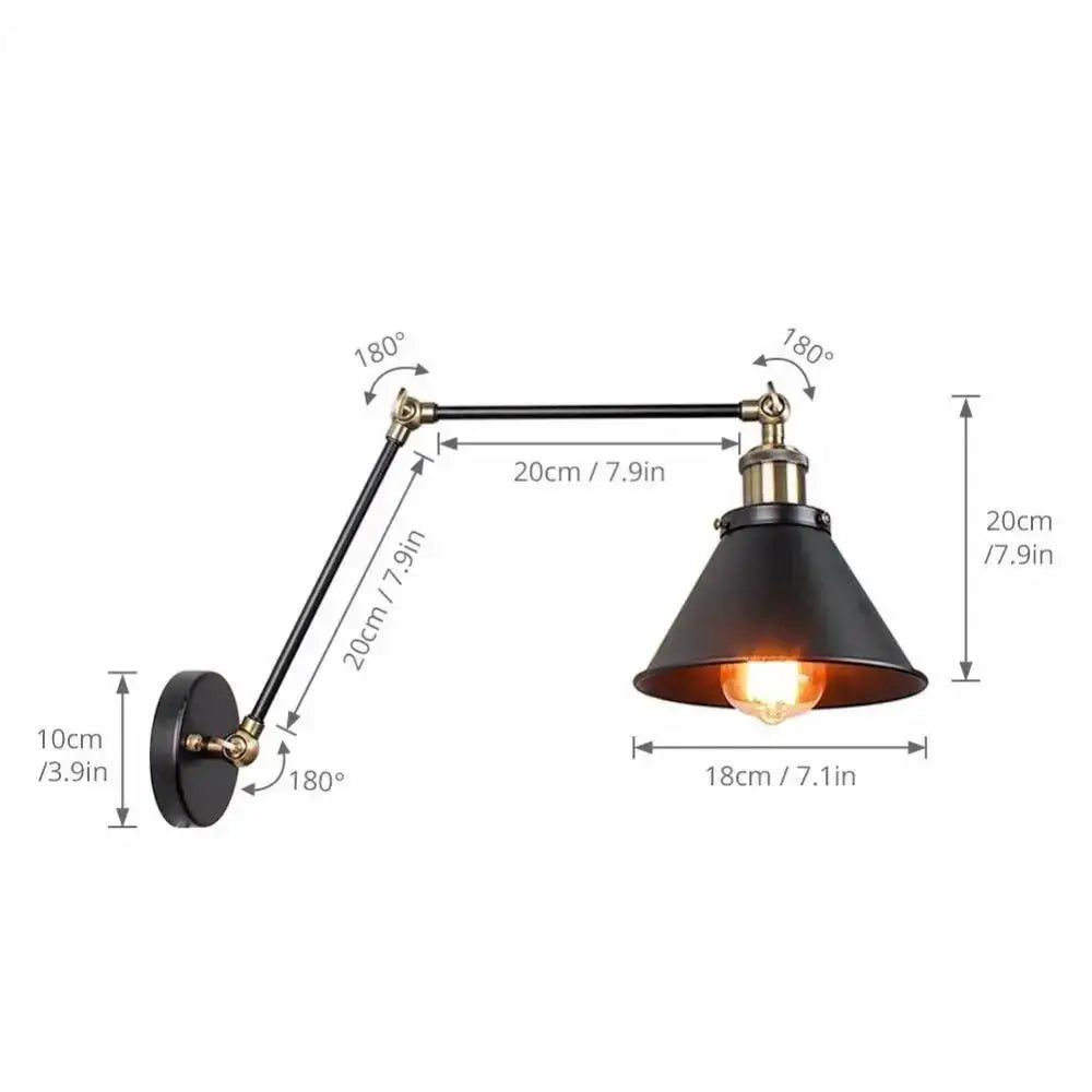 Black industrial-style decorbites™ wall sconce with brass accents and conical shade for commercial space with alaine plug
