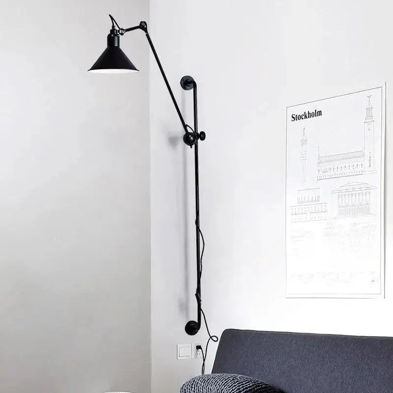 Black industrial-style decorbites haley wall sconce with articulated arm and conical shade for home decor