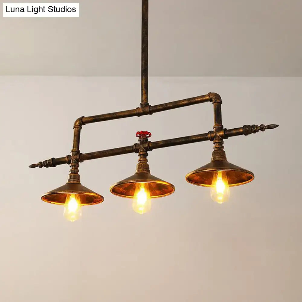 DecorBites™ industrial rust iron hanging ceiling lamp with brass pipe design red valve and three e26 e27 light bulbs