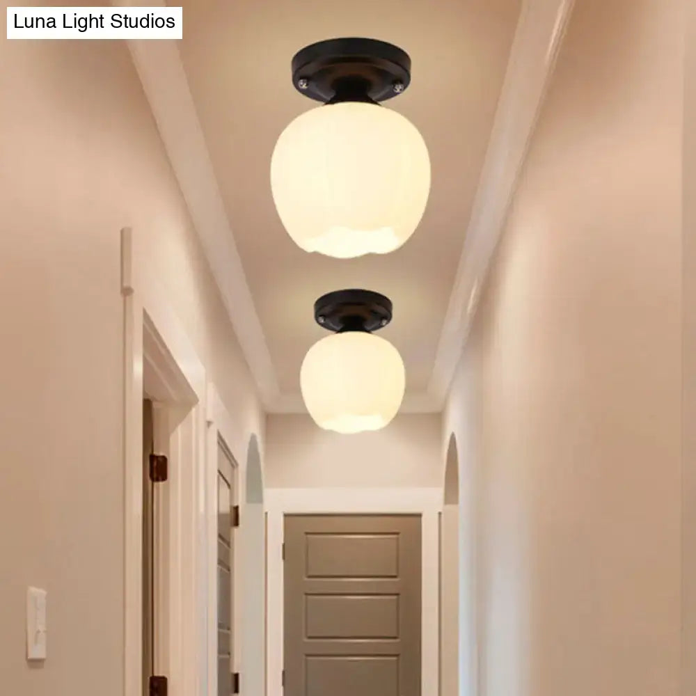 Black finished ceiling-mounted decorbites industrial semi flush light with frosted black opal glass globe shades for corridor