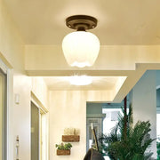 Decorbites industrial semi flush light with warm-toned black opal glass globe and dark bronze metal base for corridor lighting