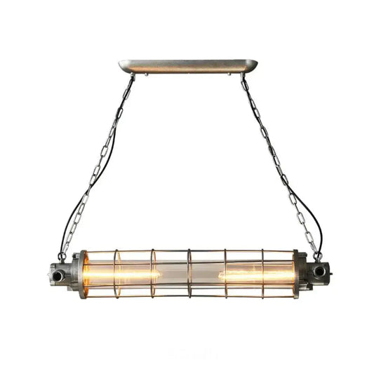 Decorbites industrial silver metal pendant light with cylindrical wire cage clear glass shade and smd e26 e27 bulbs
