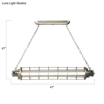Decorbites industrial silver metal pendant light with cylindrical wire cage clear glass shade and smd e26 e27 bulb