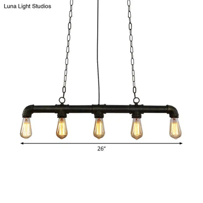 DecorBites industrial style black iron pendant lamp with five exposed Edison bulbs for island lighting