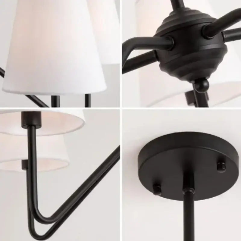 Decorbites industrial style black metal chandelier with white conical shades ideal for living room lighting