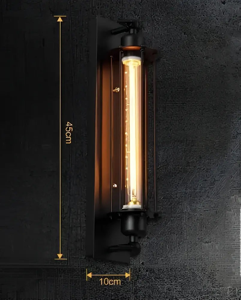 Decorbites™ industrial style vintage bar wall lamp with black metal frame copper accents and illuminated edison bulb