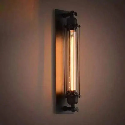 DecorBites industrial style vintage wall lamp with black metal frame and glowing edison bulb for style vintage bar decor