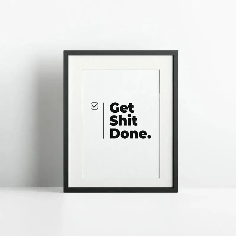 Black-framed minimalist DecorBites™ inspirational quote poster with bold black text and checkmark on white background