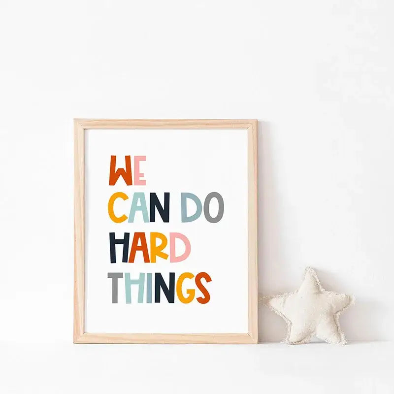 A framed DecorBites™ inspirational quote poster with colorful playful lettering for home or office decor