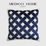 Navy blue and white woven decorbites intersecting geometric velvet cushion cover for living room by medici home outlet
