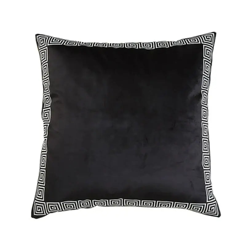 Black velvet decorbites intersecting geometric cushion cover with bold white border for living room decor