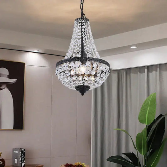 Black metal decorbites iron art crystal chandelier with cascading clear droplets for elegant dining room lighting