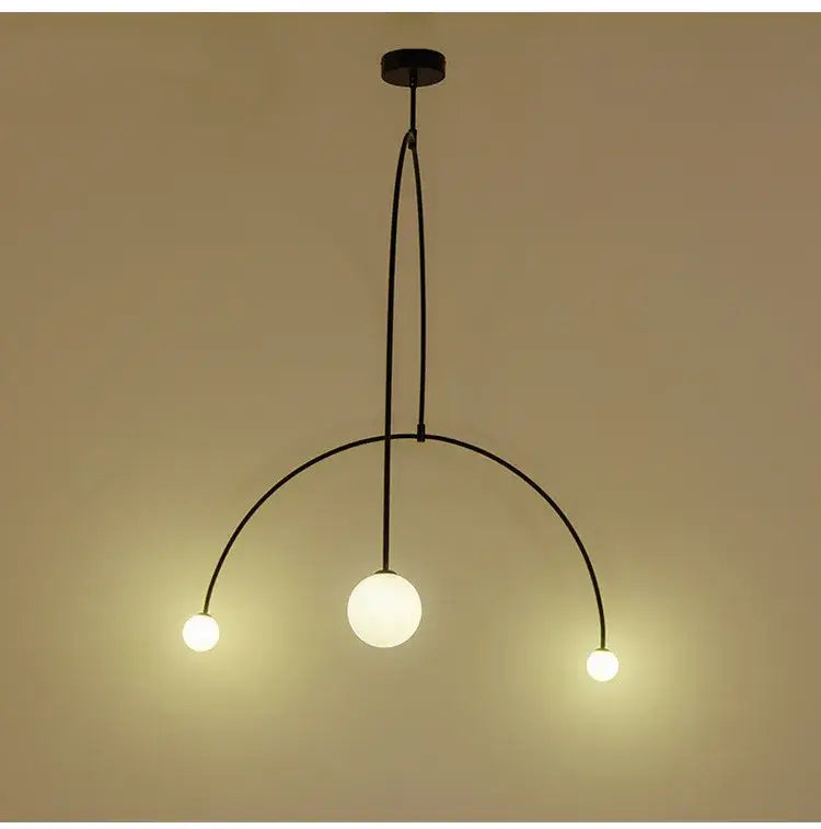 Black metal decorbites iron balance chandelier with three spherical frosted glass bulbs for living room lighting
