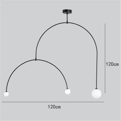 Black metal decorbites iron balance chandelier with three white spherical glass shades for living room lighting