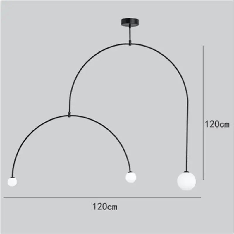 Black metal decorbites iron balance chandelier with three white spherical glass shades for living room lighting