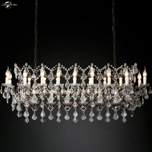 Elegant decorbites iron crystal led chandelier with dark metal frame and candle style bulbs for kitchen lighting