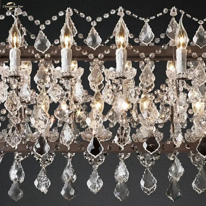 Decorbites iron crystal led chandelier with iron frame candle style bulbs and cascading teardrop crystals for kitchen lighting