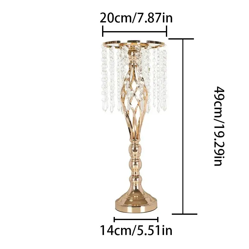 Elegant gold-toned crystal chandelier centerpiece with cascading clear beads on iron flower racks for dining table decoration