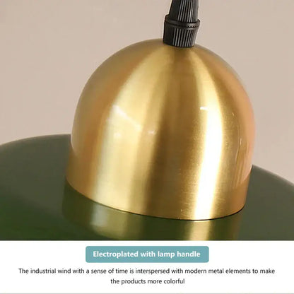 Gold-colored dome-shaped lampshade with black ribbed handle for decorbites iron industrial chandelier dining room light