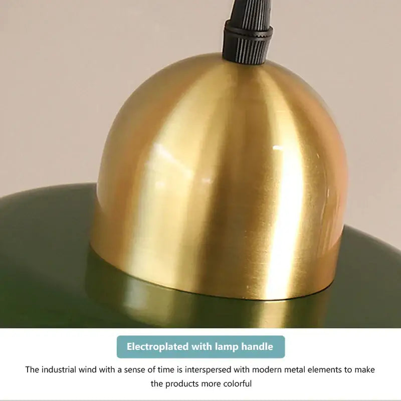 Gold-colored dome-shaped lampshade with black ribbed handle for decorbites iron industrial chandelier dining room light