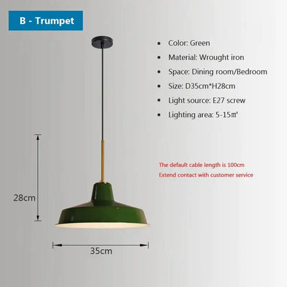 Green wrought iron pendant light with brass accent and dome shade from decorbites iron industrial chandeliers collection