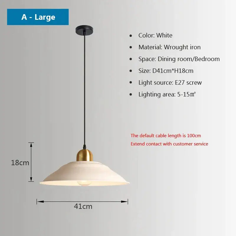 White pendant light with matte finish and brass fixture featuring a wide wrought iron shade from decorbites iron industrial collection