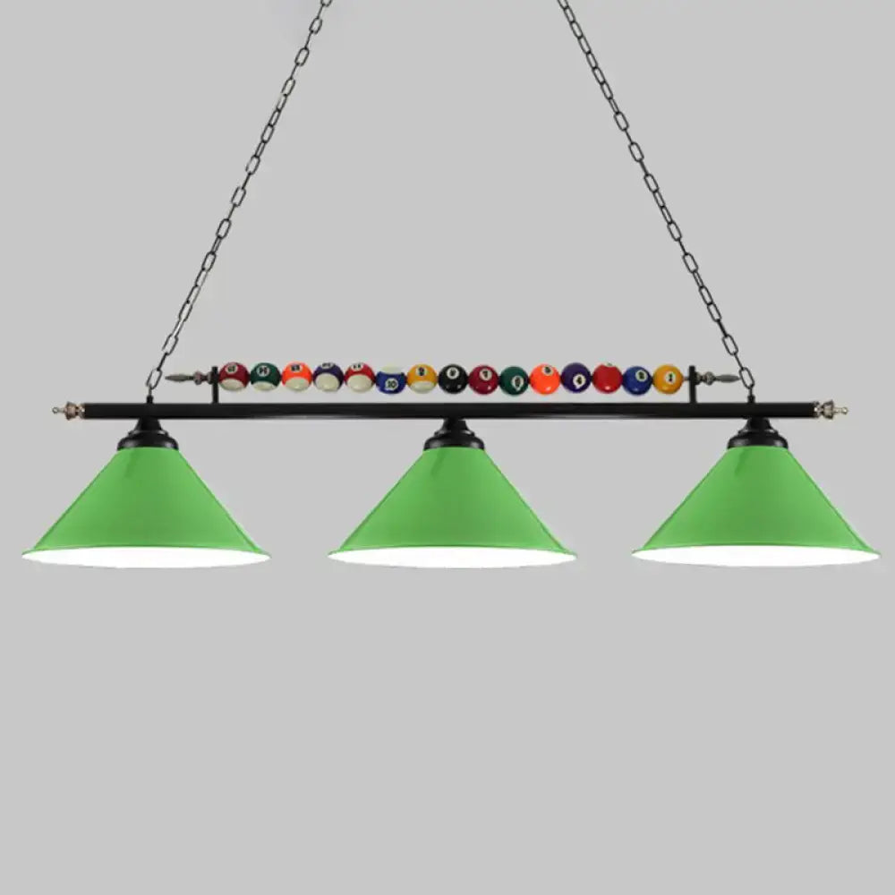 Decorbites iron linear island ceiling light with green conical shade metal frame chain suspension e26 e27 compatible