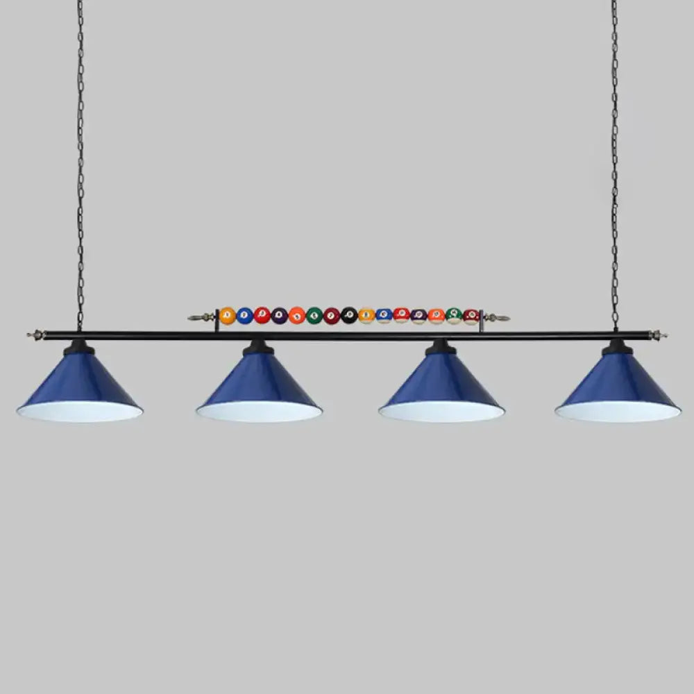 Decorbites iron linear island ceiling light with blue conical shades metal frame and colorful billiard balls e26 e27 compatible
