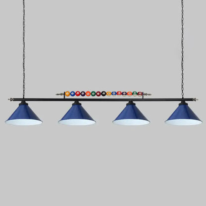 Decorbites iron linear island ceiling light with blue conical shades metal frame and colorful billiard balls e26 e27 compatible